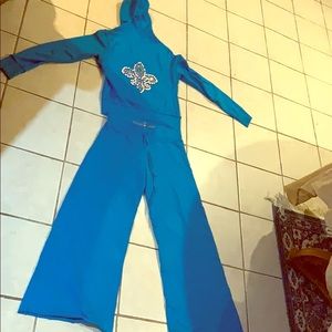 Matching zip up hoodie and flare sweatpants